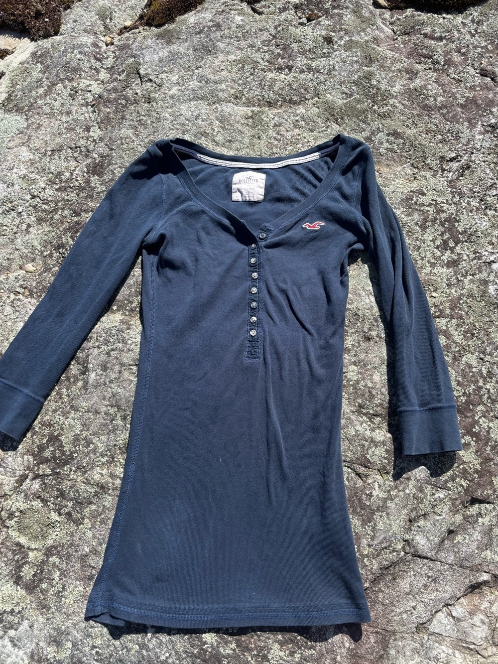 Vintage Hollister Dark Navy Button-Front Fitted Henley Top